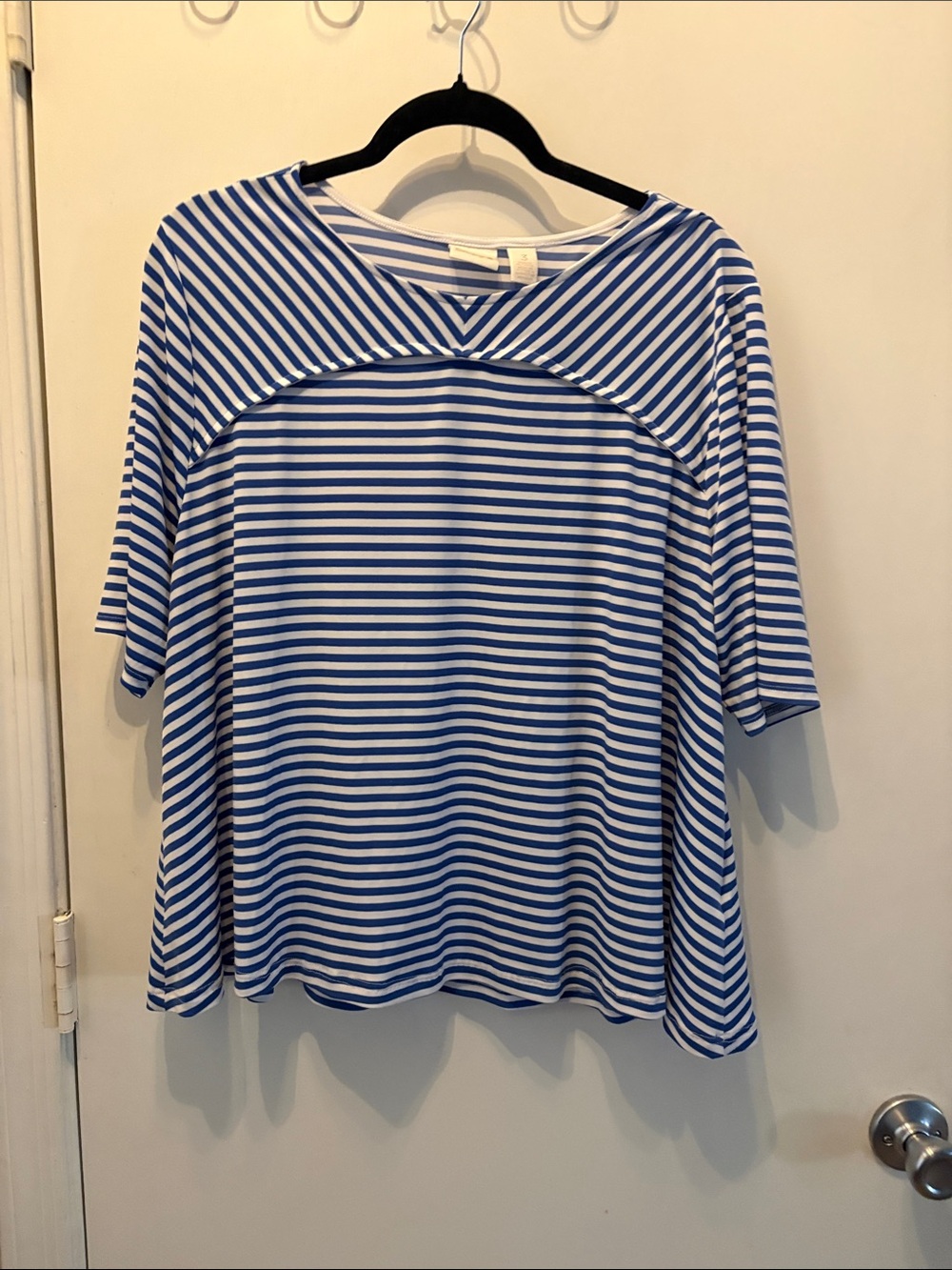 Chico's Blue & White Striped Short Sleeve Knit Top Size 3 XL Nautical Coastal